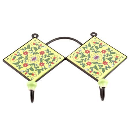Forset Green And Yellow Wheel Flower Tiles Hooks